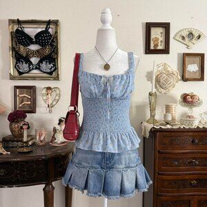 coquette dainty floral blue milkmaid top